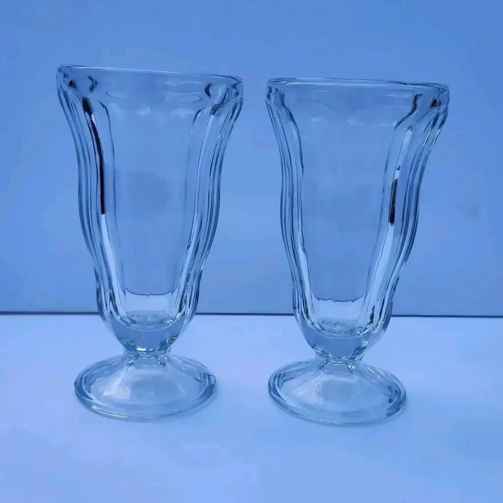 Set of 2 Anchor Hocking Vintage Clear Pressed Glass Sundae/Milkshake Glasses